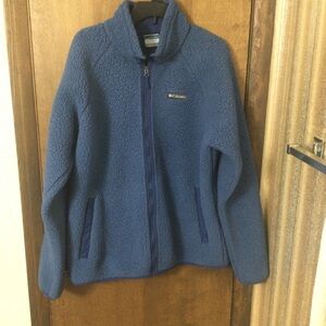 Columbia Men’s Large fluffy Thick Sherpa Soft Fleece Zip-up Jacket Blue  EUC!